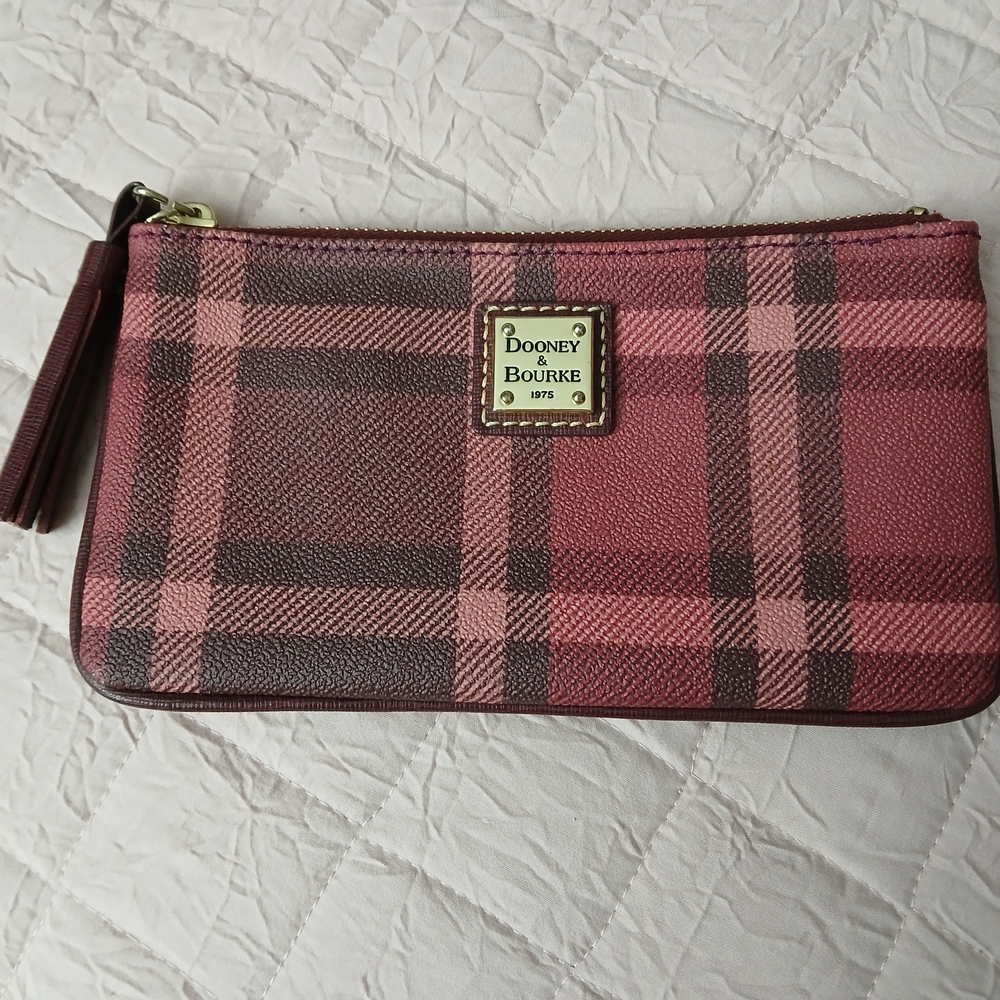 Dooney & Bourke Pink and Brown Plaid Clutch
